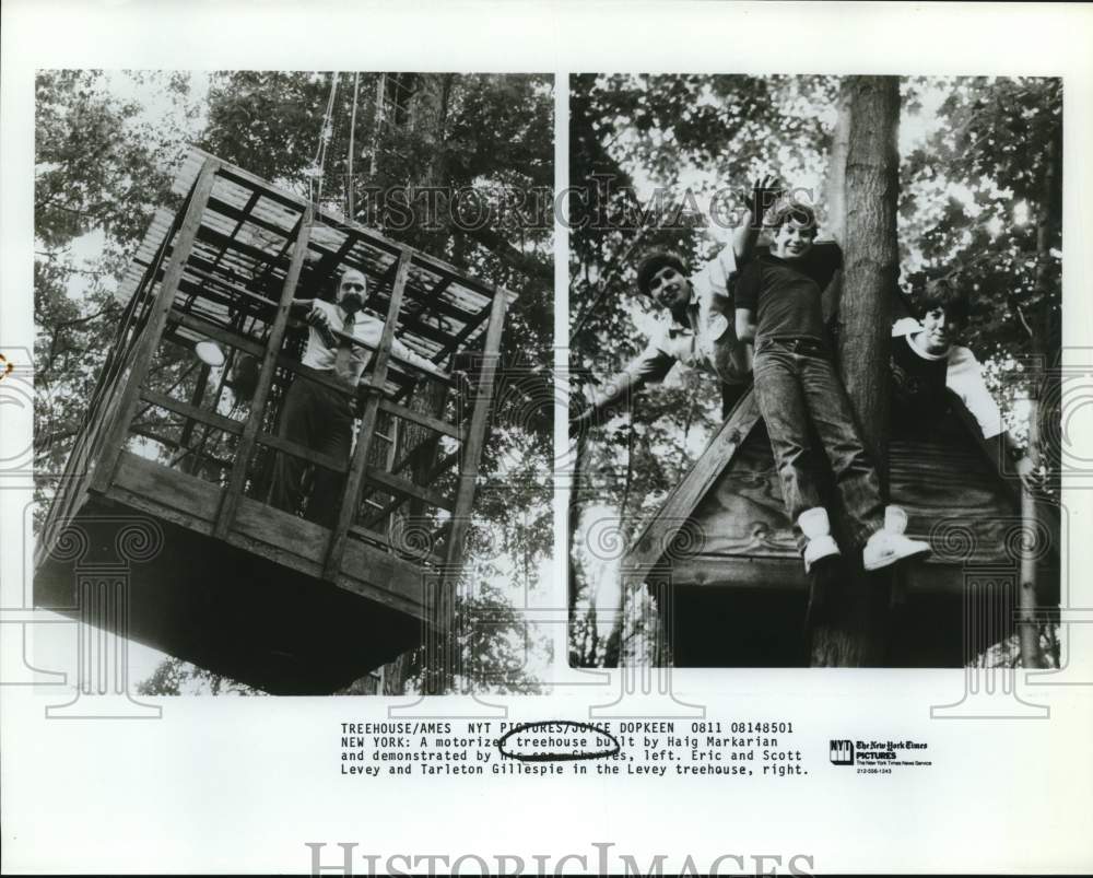 Press Photo Motorized Treehouse built by Haig Markarian, demonstrated by Charles- Historic Images