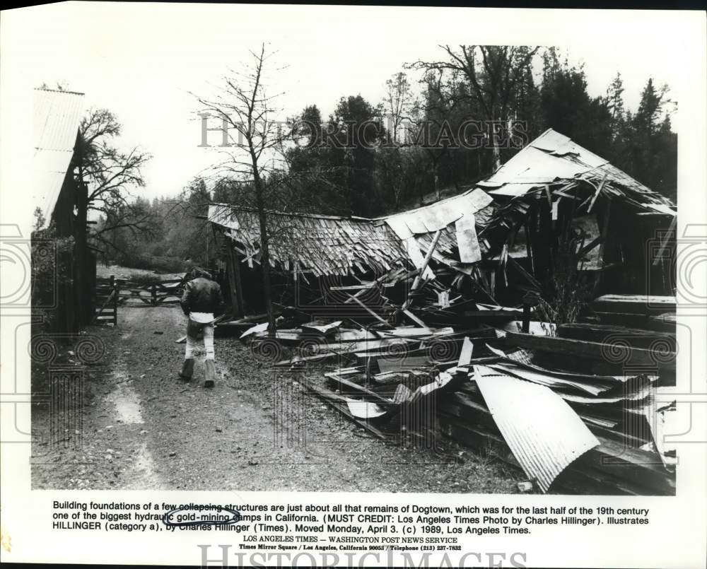 1989 Press Photo Remains of Dogtown, Hydraulic Gold-Mining Camp in California- Historic Images