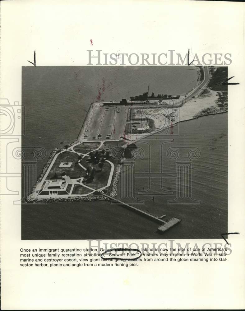 Press Photo Aerial View of "Seawolf Park" Island in Galveston, Texas - sax30158- Historic Images