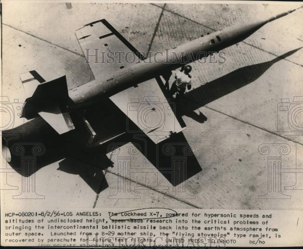 1956 Press Photo Lockheed X-7 Plane in Los Angeles, California - sax31135