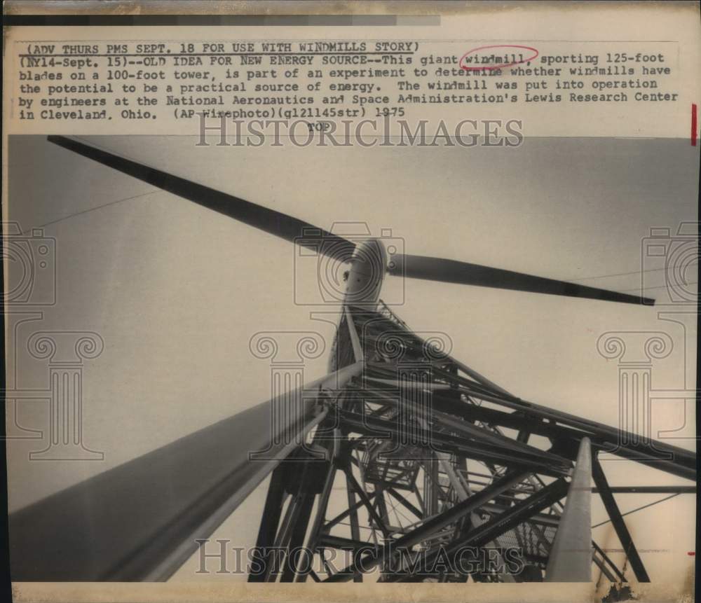 1975 Press Photo Windmill at Lewis Research Center in Cleveland, Ohio- Historic Images