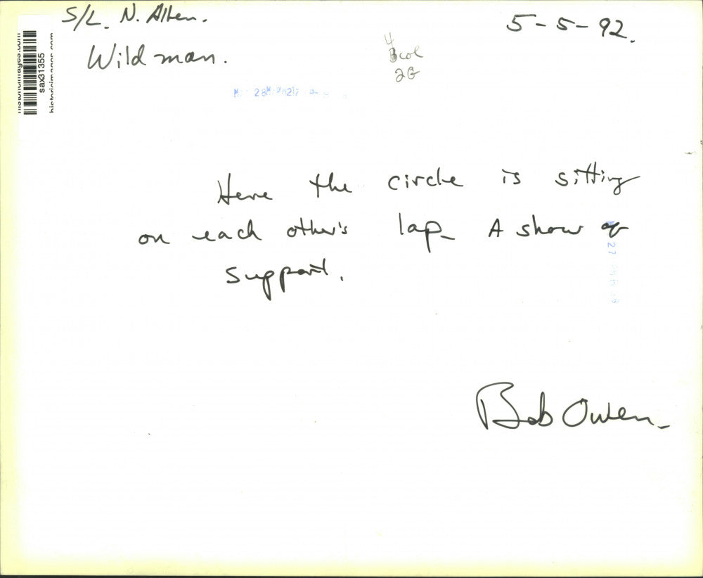 1992 Press Photo Circle sits on each others' laps at Wildman gathering in Texas