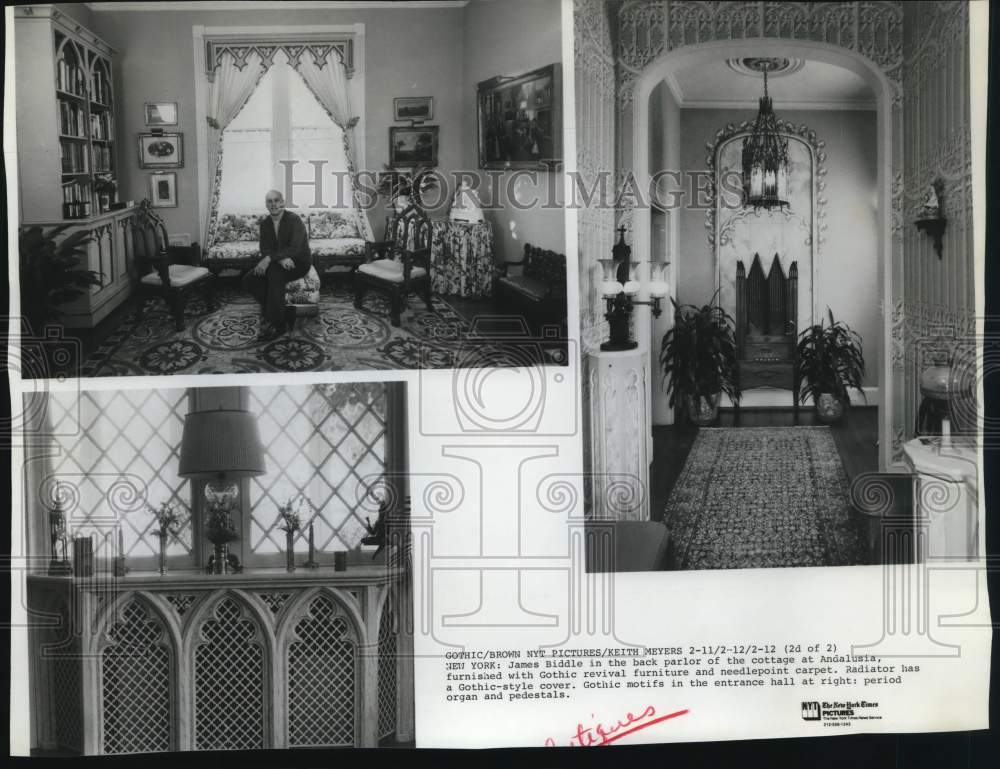 Press Photo James Biddle at Andalusia House with Gothic Antiques in New York- Historic Images