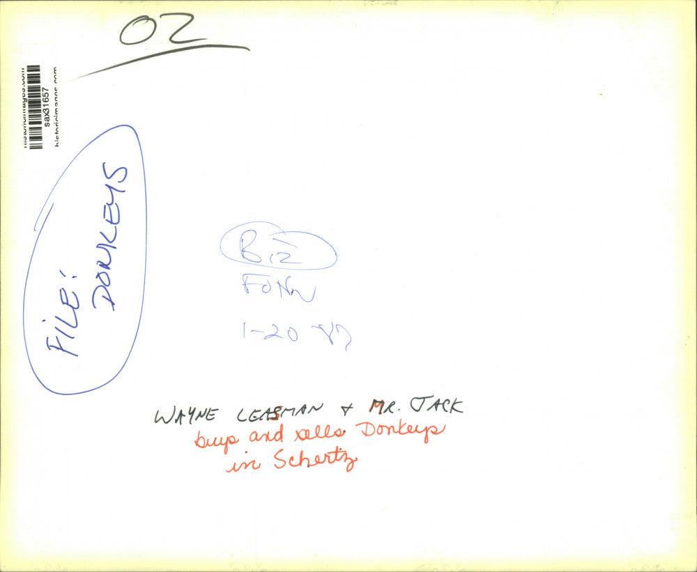 1987 Press Photo Wayne Leasman, buys and sells donkeys in Schertz - sax31657