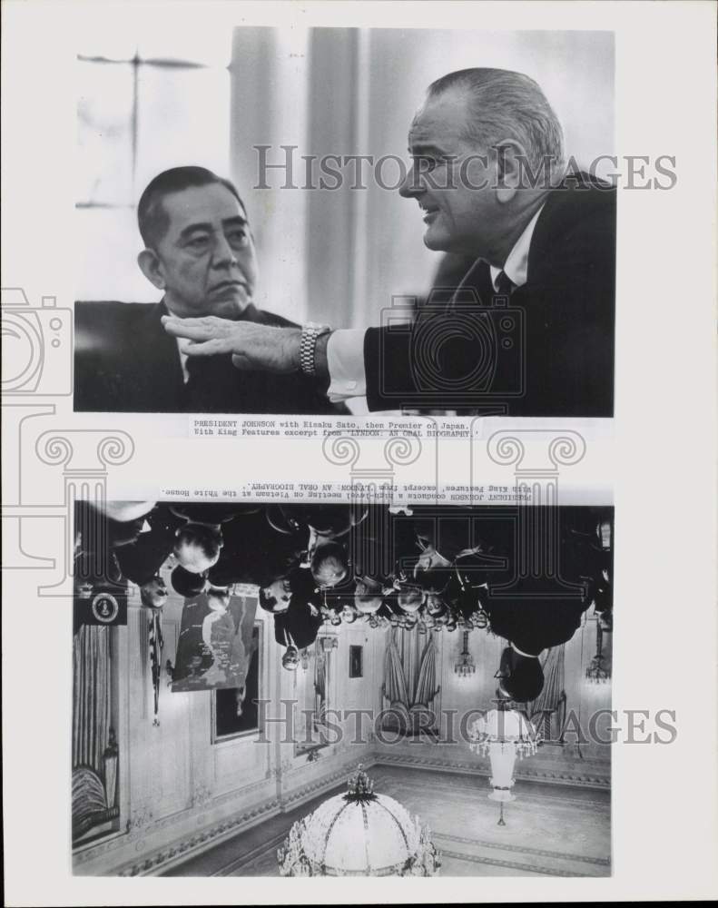 Press Photo Lyndon B. Johnson with Eisaku Sato &amp; conducting meeting on Vietnam- Historic Images