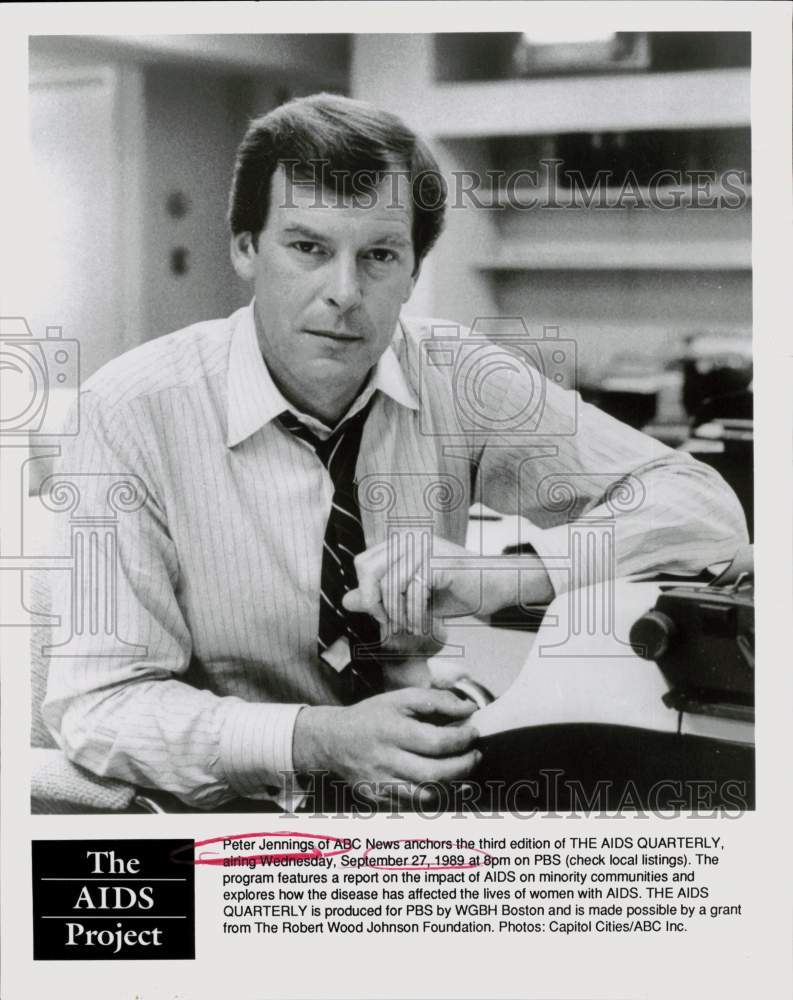 1992 Press Photo Peter Jennings anchors "The AIDS Quarterly" on ABC-TV- Historic Images