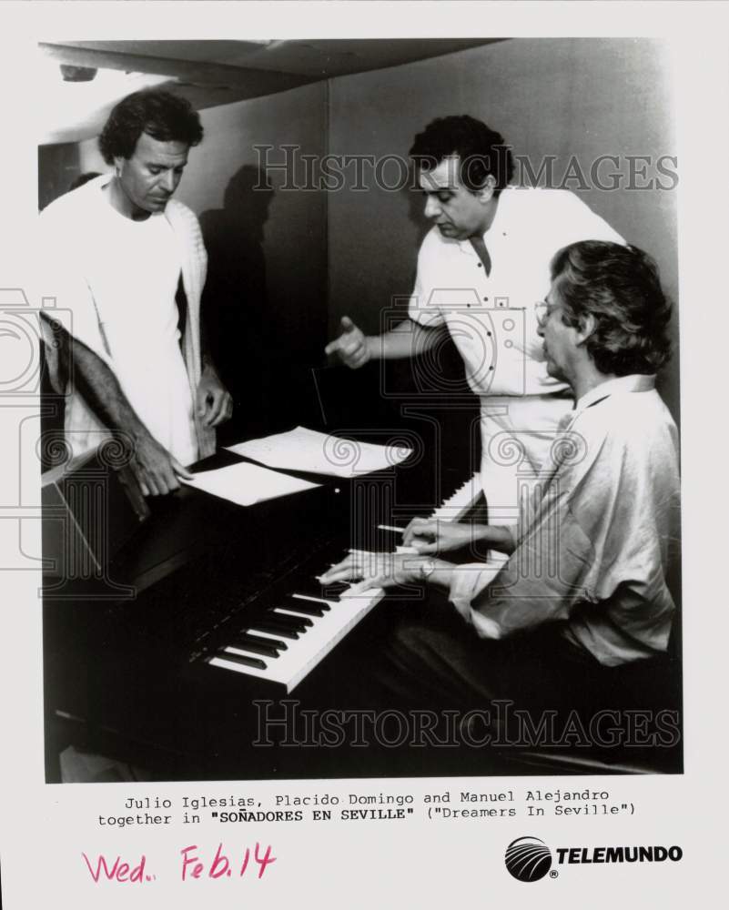 Press Photo Musical artists Julio Iglesias, Placido Domingo &amp; Manuel Alejandro- Historic Images