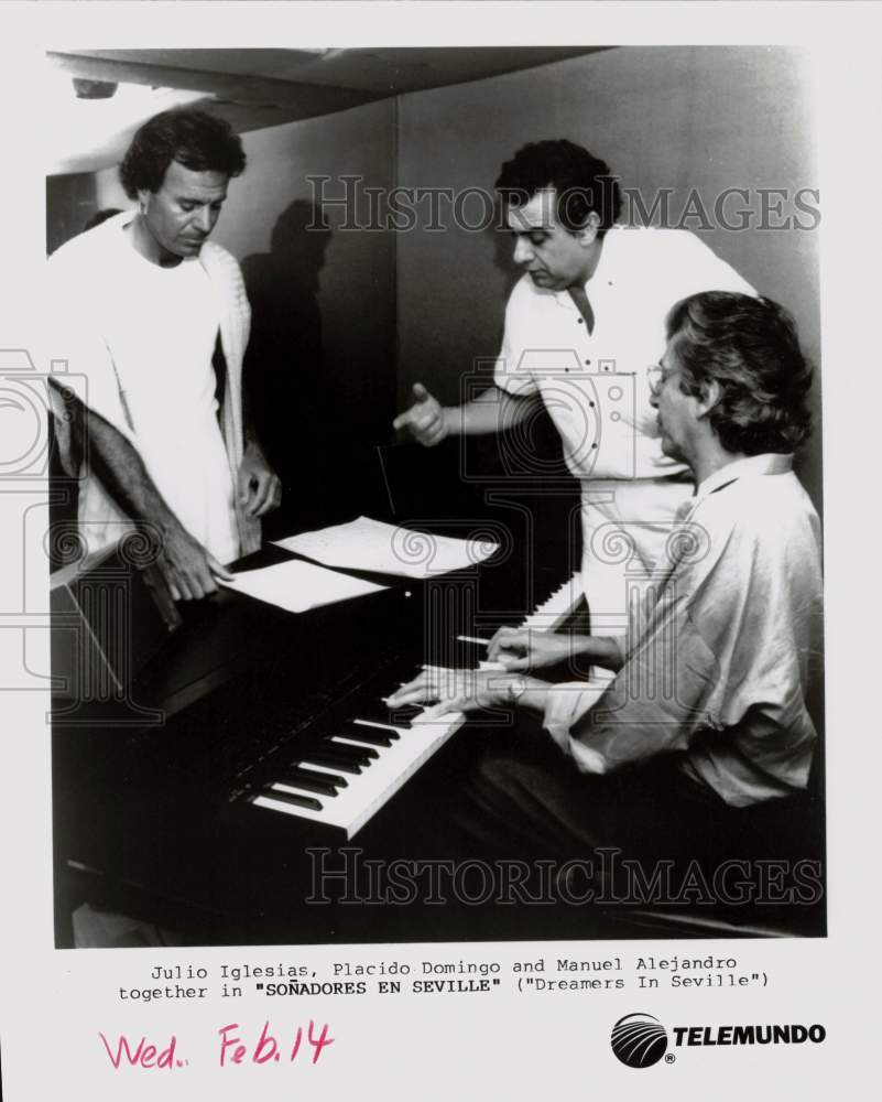 Press Photo Musical artists Julio Iglesias, Placido Domingo & Manuel Alejandro- Historic Images
