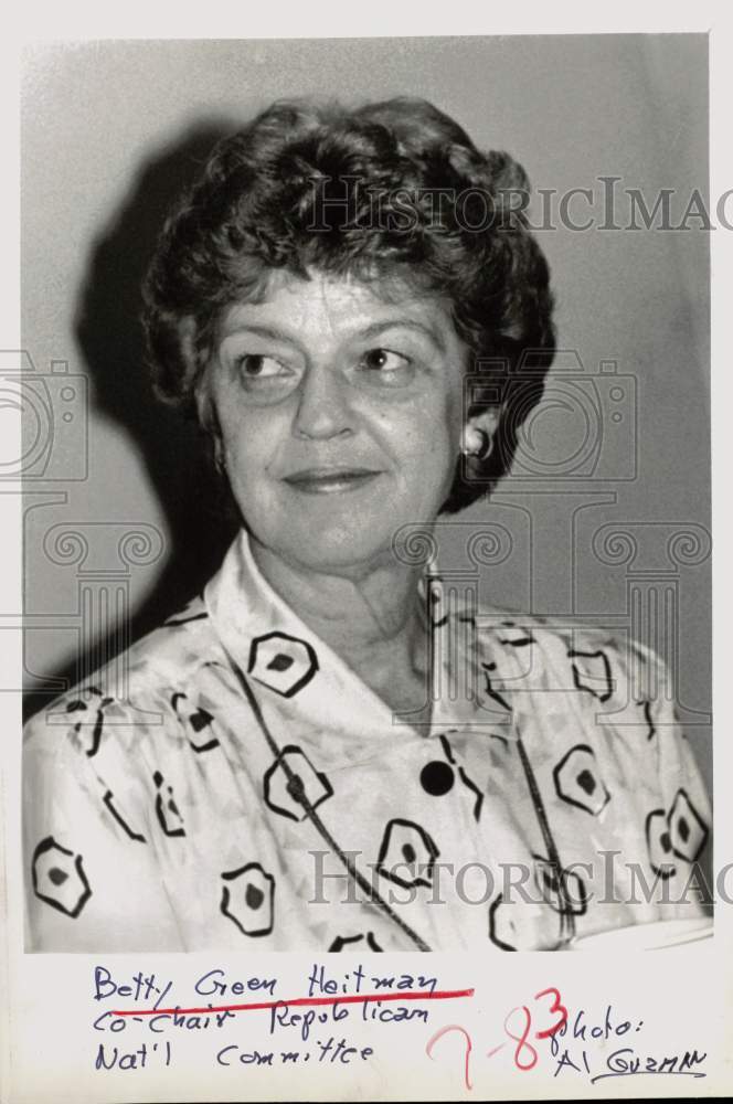 1983 Press Photo Betty Green Heitman, Co-chair Republican National Committee, TX- Historic Images