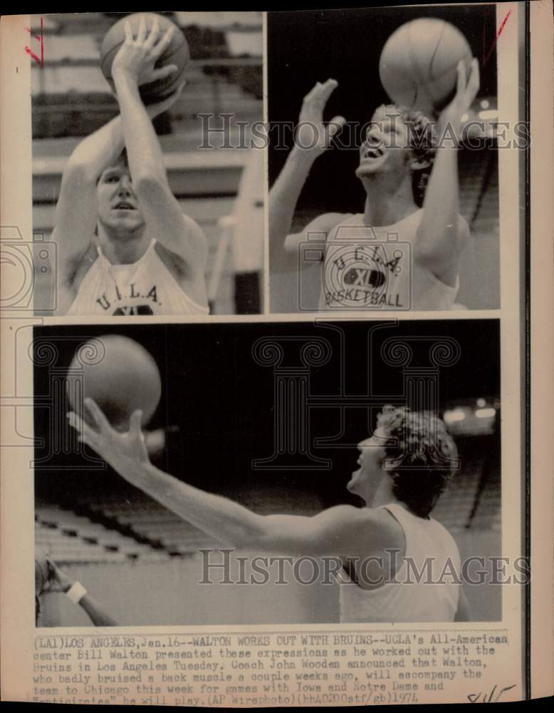 1974 Press Photo Portland Trail Blazer's Bill Walton works out with Bruins, CA- Historic Images