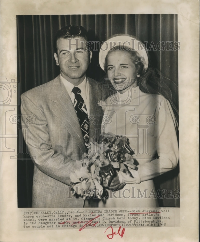 1948 Press Photo Dick Jurgens, Orchestra Leader and bride Mariam Rae Davidson