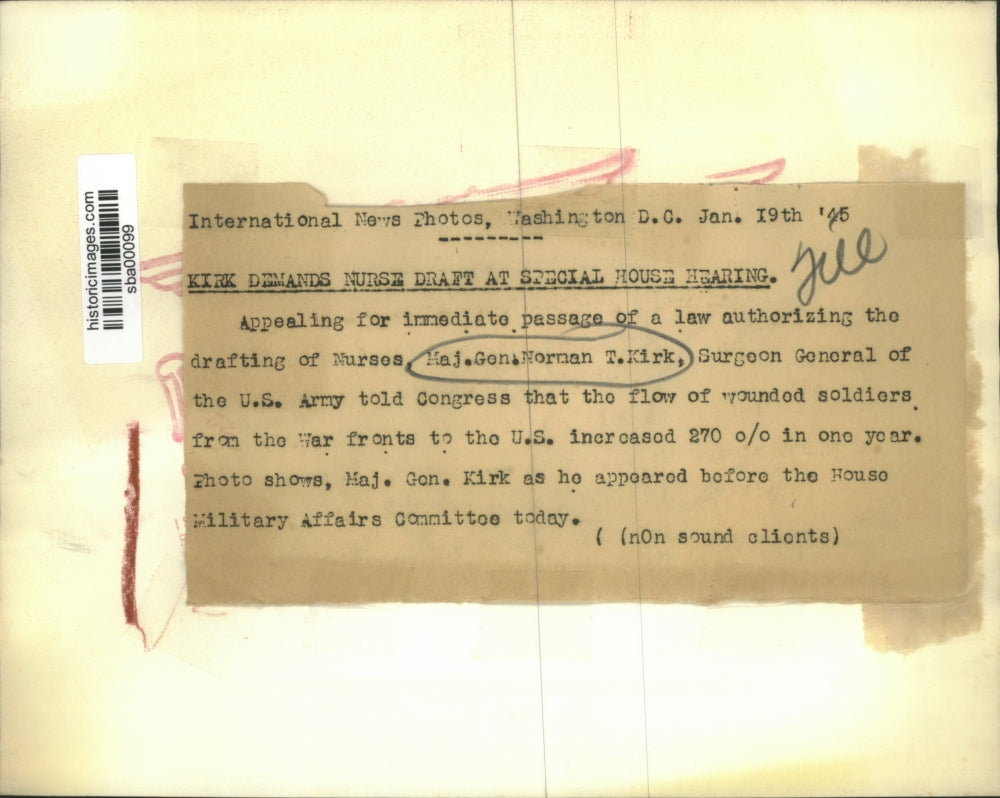 1945 Press Photo Maj.Gen Norman T.Kirk, Surgeon General of the U.S Army