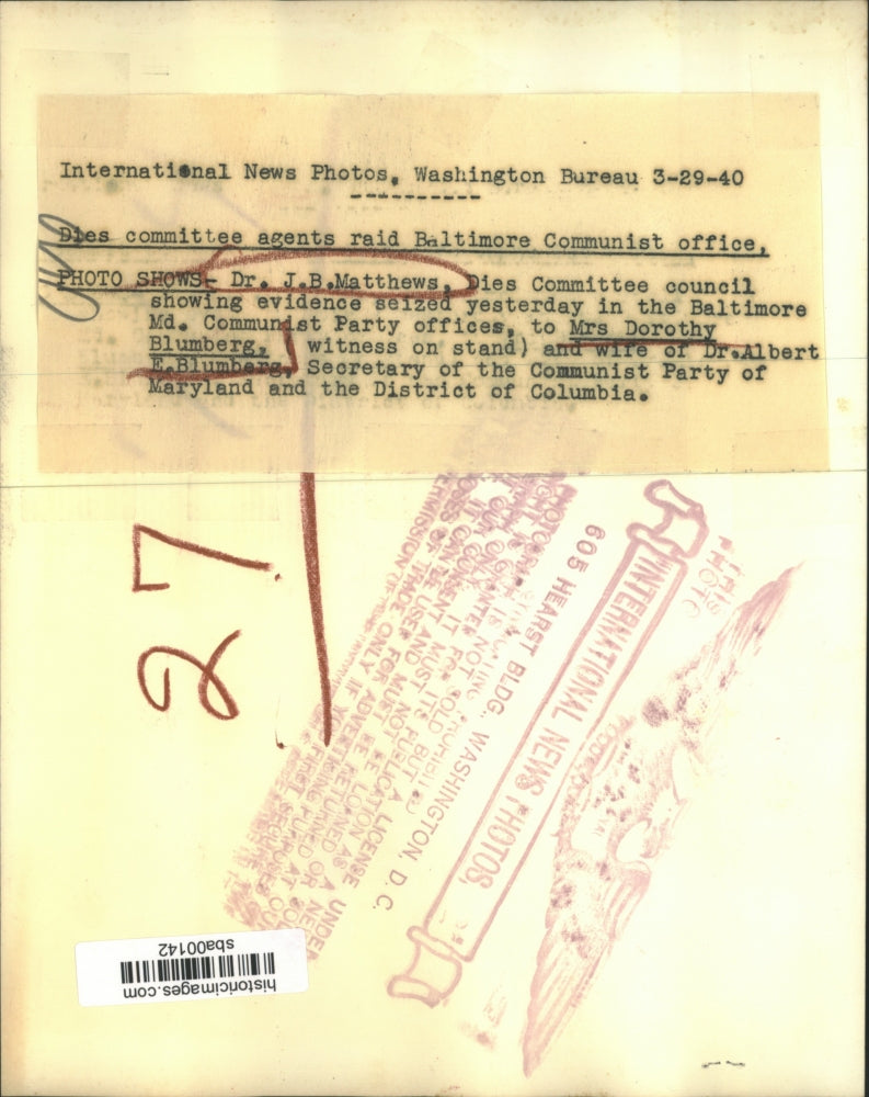 1940 Press Photo Dr. J.B. Matthews of Dies Committee & Mrs. Dorothy Blumberg