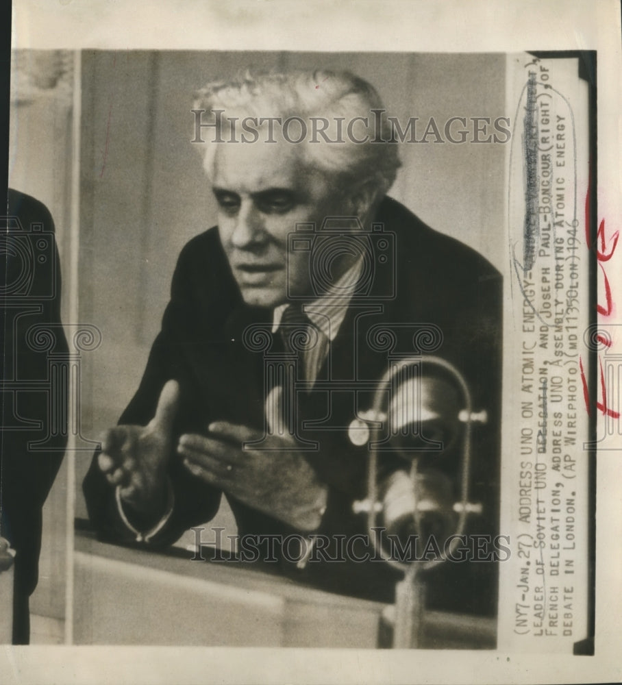 1946 Press Photo Leader of Soviet UNO & Joseph Paul-Boncour Address UNO Assembly