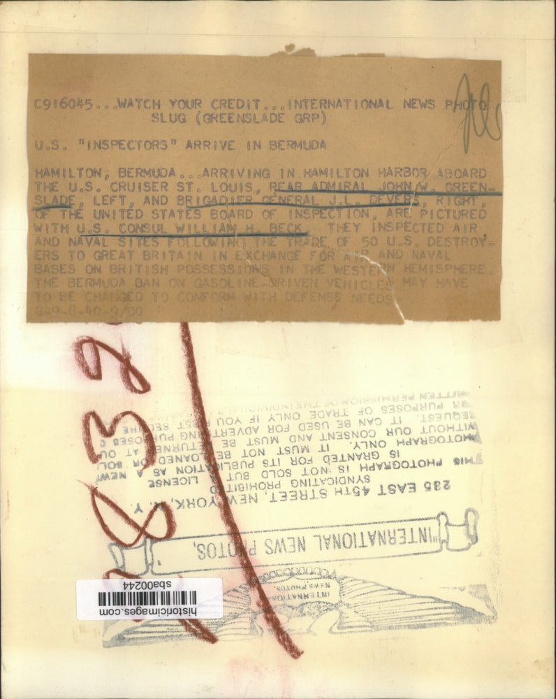 1940 Press Photo R/Adm.John W.Greenslade,Brig Gen.J.L. Devers, William H Beck.