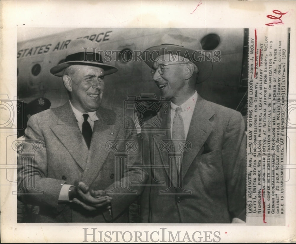 1949 Press Photo John J.McCloy and Ralph A.Nicholson arrive at Natl. Airport.