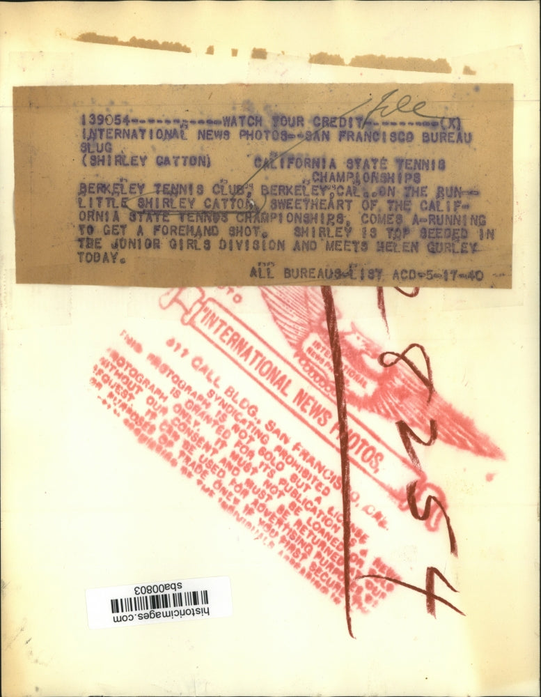 1940 Press Photo Shirley Catton of California in Junior Girls Division Meet.