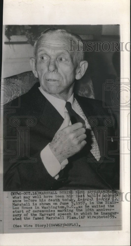 1959 Press Photo Gen. George C. Marshall in Blair-Lee House in Washington, D.C- Historic Images