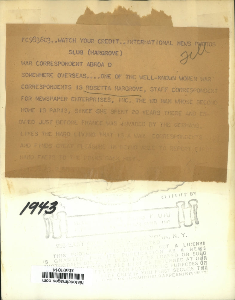 1943 Press Photo Rosetta Hargrove, Staff Correspondent for Newspaper Enterprises