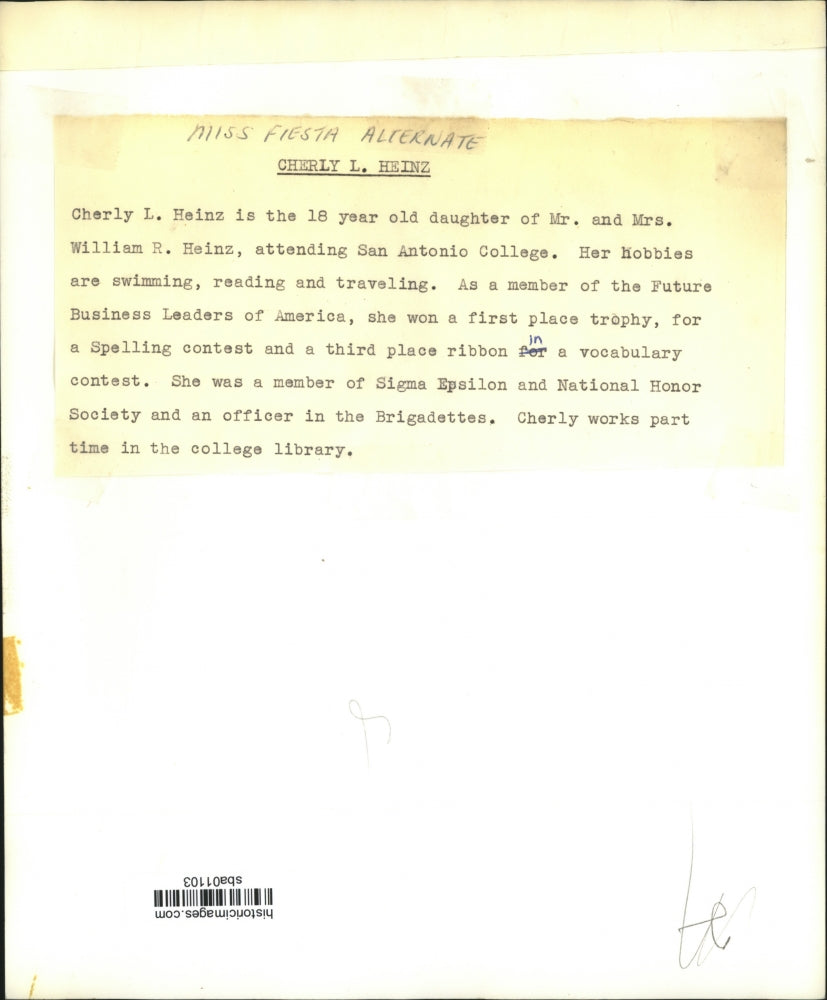 Press Photo Cherly L. Heinz, San Antonio College Student and multi-award winner