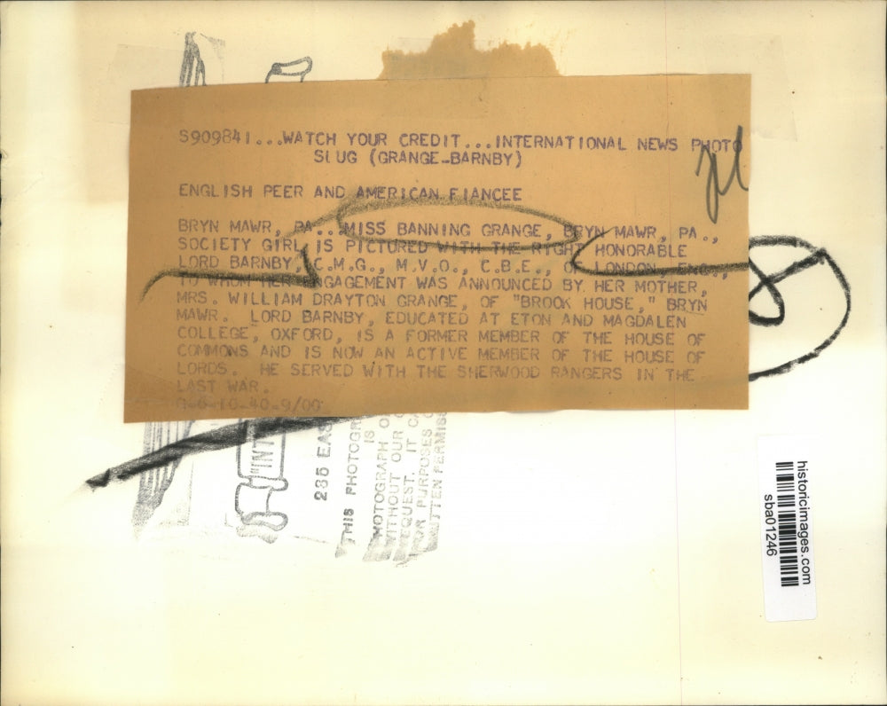 1940 Press Photo Ms.Bannin Grange with honorable Lord Barnby of London England.