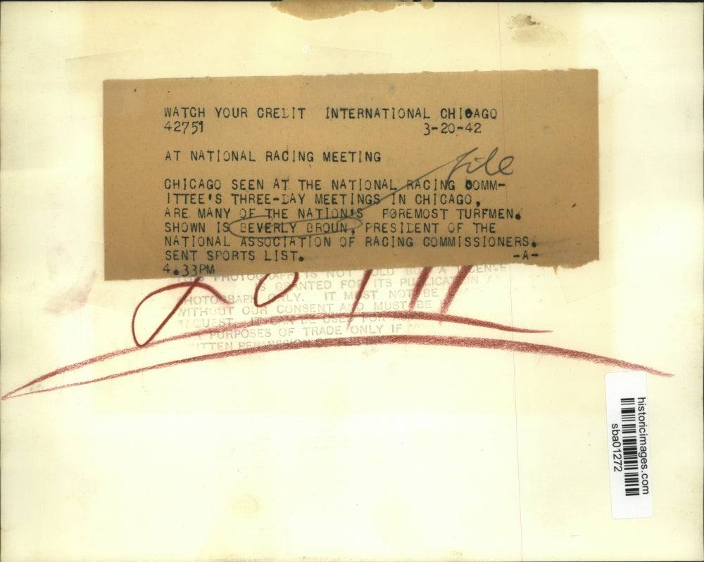 1942 Press Photo Beverly Broun president of National Assn of Racing Commissioner