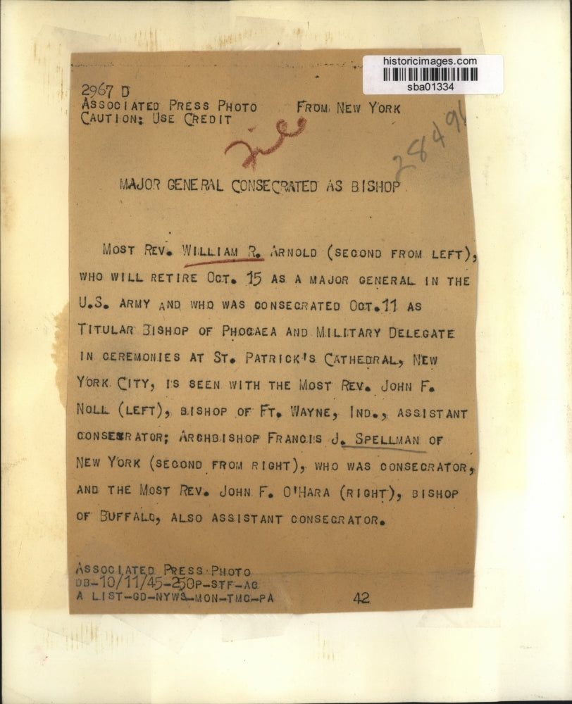 1945 Press Photo Most Rev William Arnold consecrated as Bishop of Phocaea