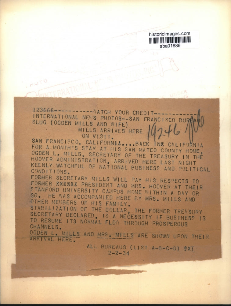 1934 Press Photo Ogden L. Mills, secretary of the Treasury with family in CA