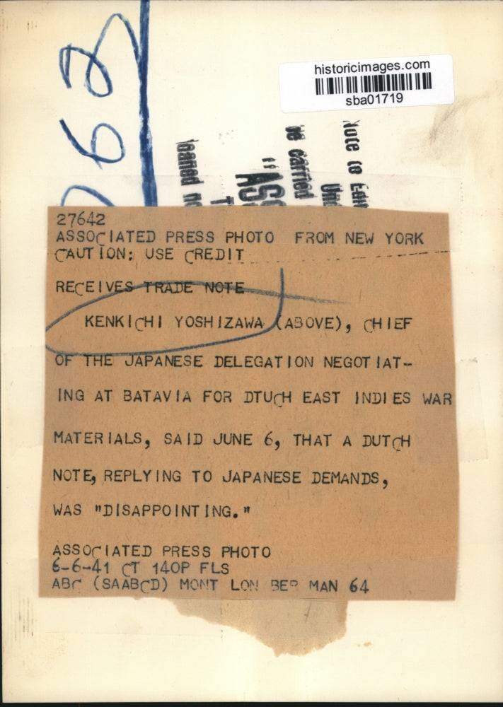 1941 Press Photo Kenkichi Yoshizawa Chief of Japanese delegation at negotiations