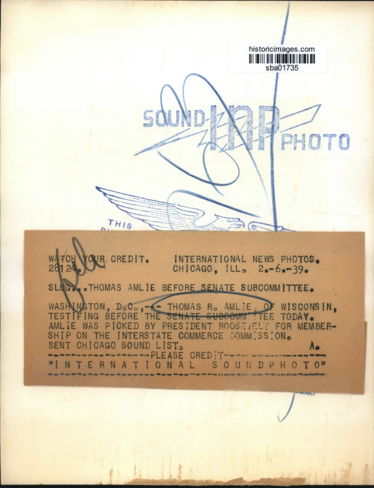 1939 Press Photo Pres Roosevelt Picks Thomas Amlie as Member of Interstate Comm