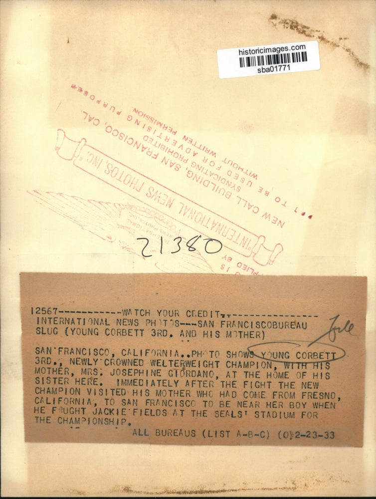 1933 Press Photo Young Corbett Newly Crowned Welterweight Champion - sba01771