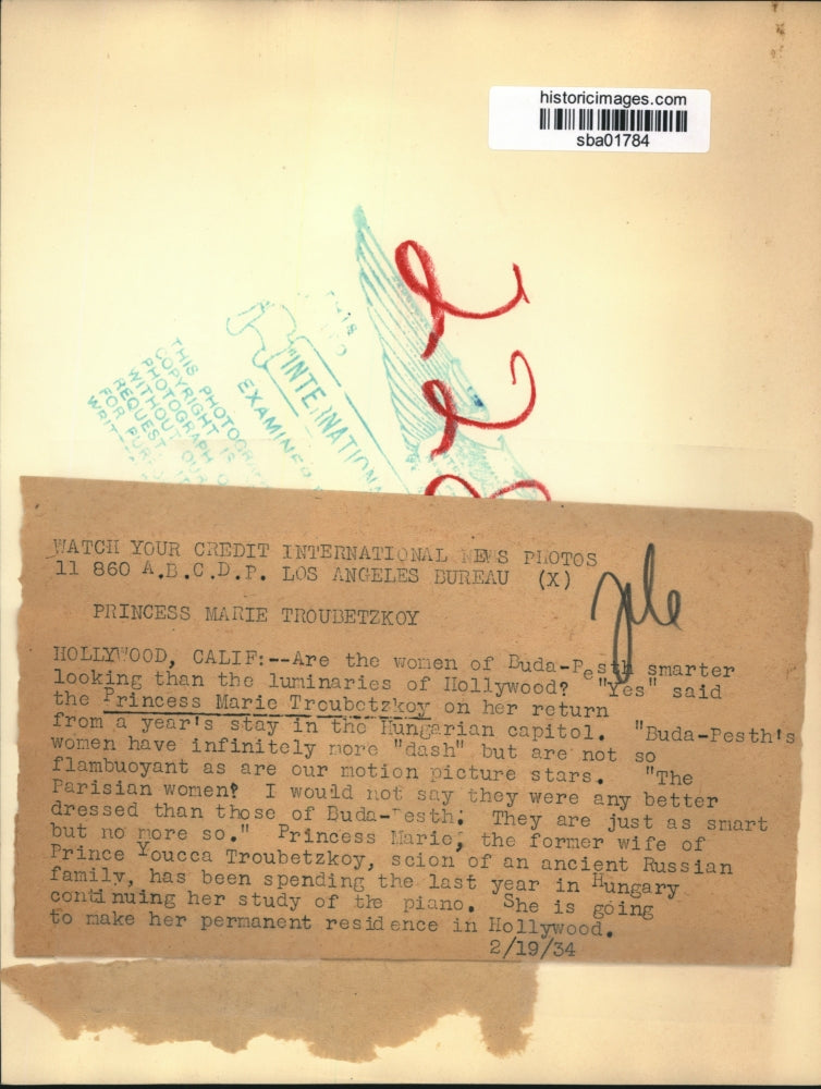 1934 Press Photo Prince Marie Troubetzkoy to Make Hollywood Permanent Residence