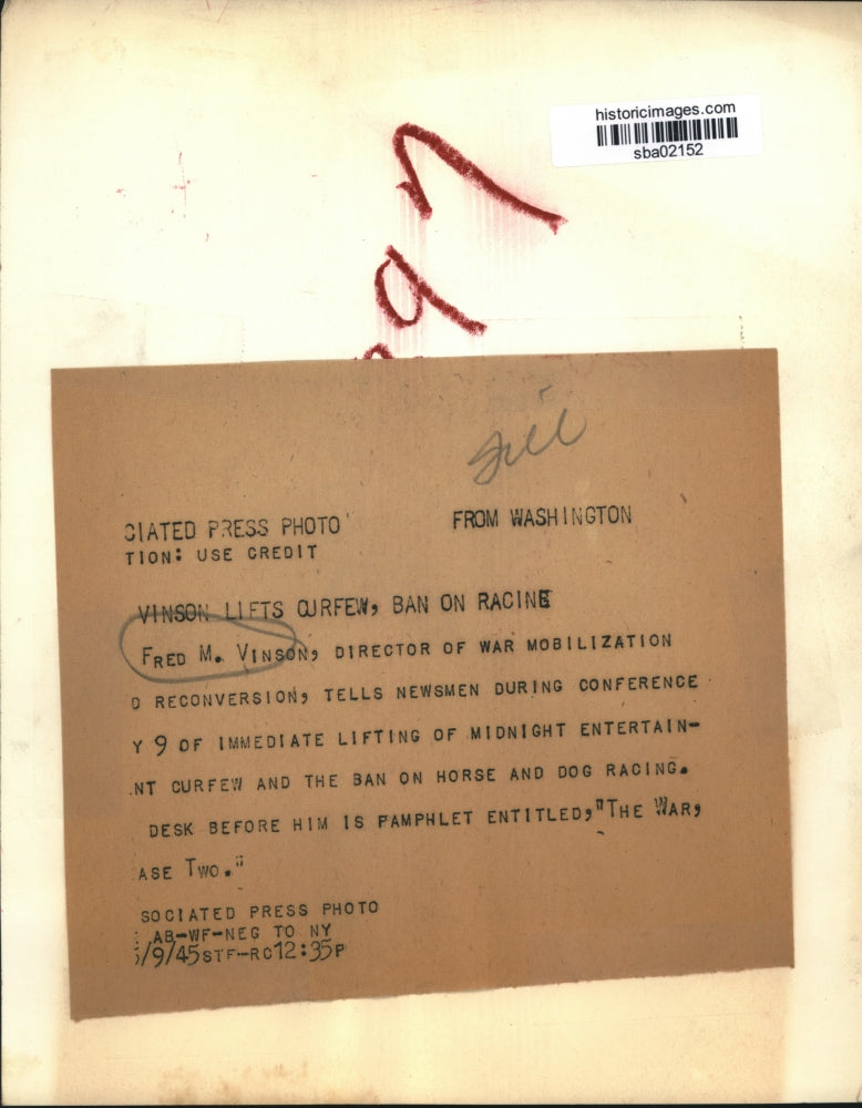 1945 Press Photo Fred M Vinson director off war mobilization & reconversion