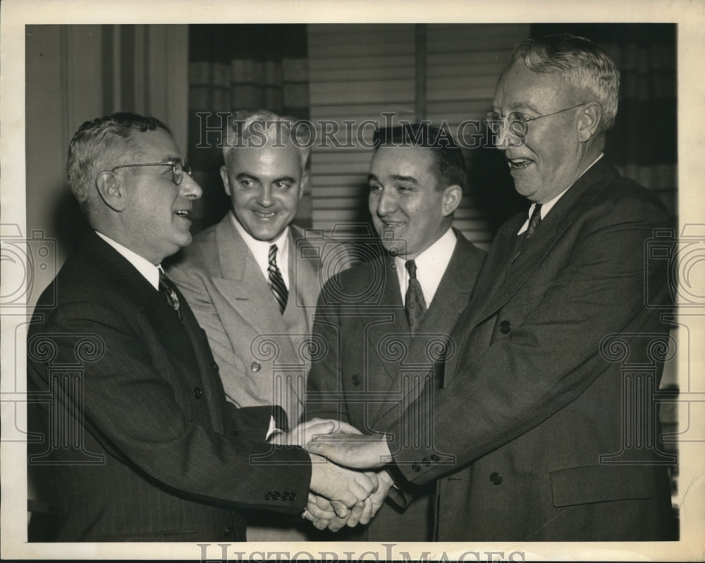 1942 Press Photo Raymond C McKeough, Democratic choice for Senator congratulated