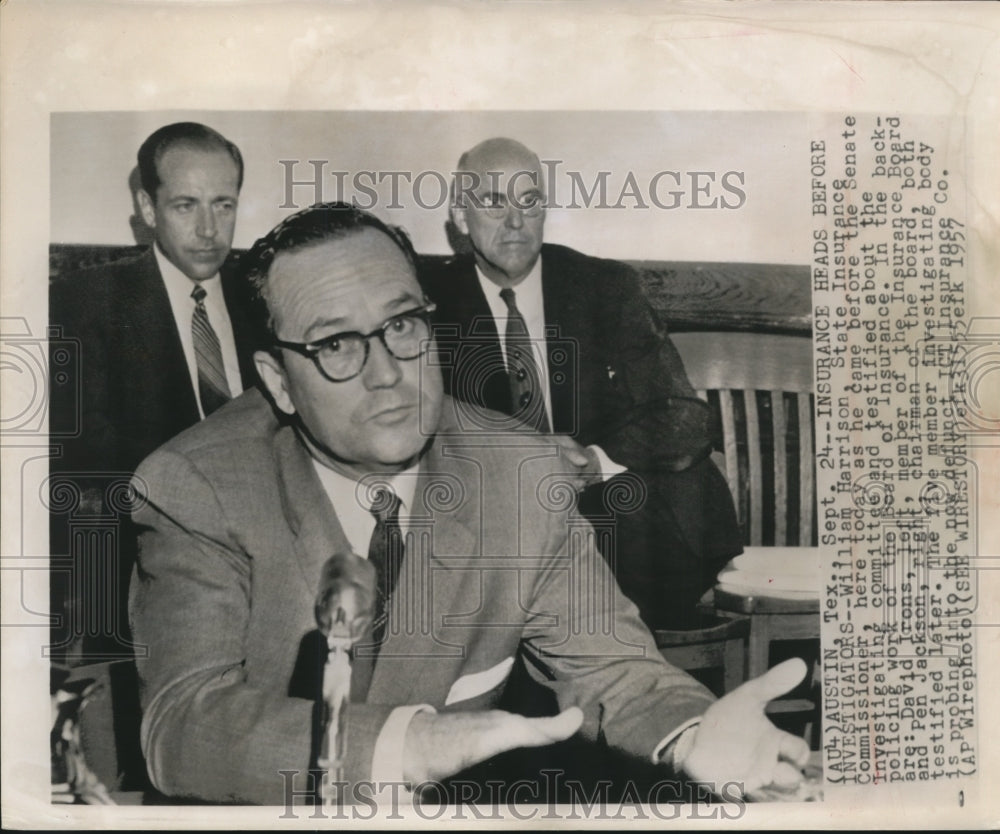 1957 Press Photo State Insurance Commissioner William Harrison testifies