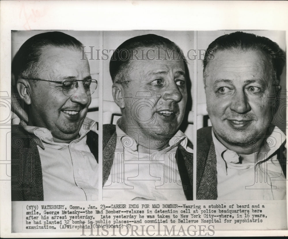 1957 Press Photo George Metesky &quot;Mad Bomber&quot; Shown in Detention Cell - sba02293- Historic Images