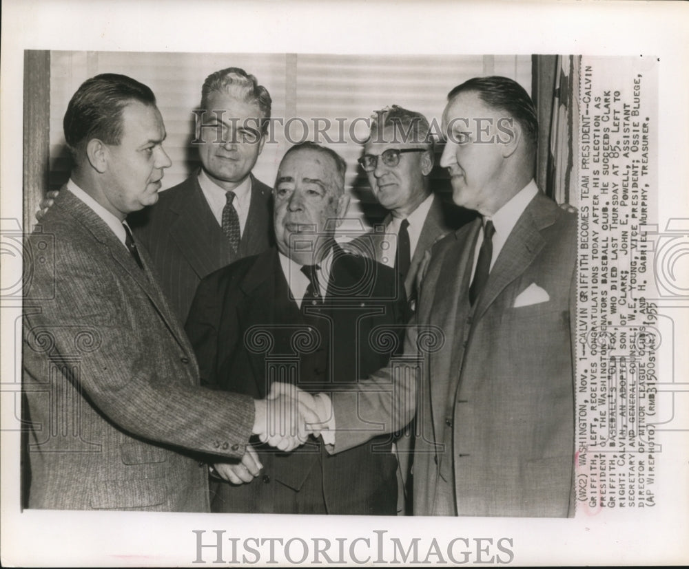 1955 Press Photo Calvin Griffith elected President of Washington Senators Club.- Historic Images