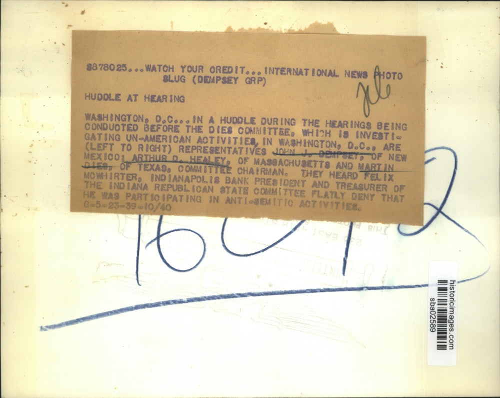 1939 Press Photo DC Dies committee Reps JJ Dempsey, AD Healey, M Dies