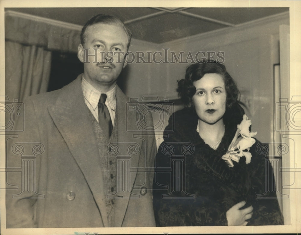 1933 Press Photo Los Angeles Sir Hugh Smiley & bride Nancy Beaton sail to Hawaii
