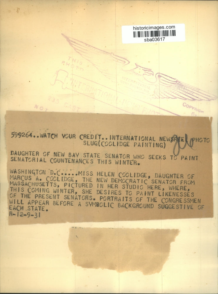 1931 Press Photo Ms Helen Coolidge to Paint Likeneses of the Present Senators