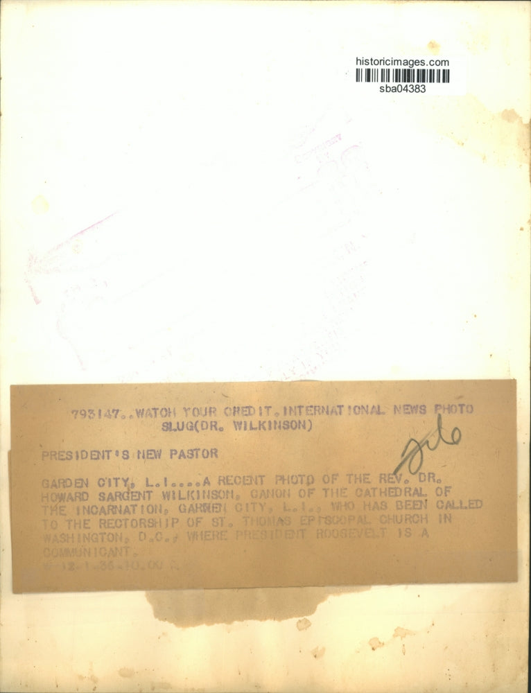 1936 Press Photo Rev/ Dr. Howard Sargent Wilkinson of Cathedral of Incarnation