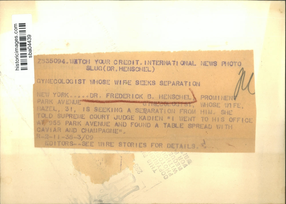 1938 Press Photo Dr Frederick Henschel whose wife Hazel is seeking separation