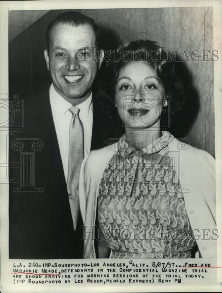 1957 Press Photo Fred and Marjorie Meade arrive for start of trial - sba04730