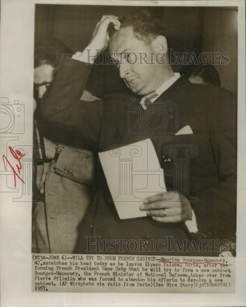 1957 Press Photo French Minister Maurice Bourges-Maunoury to Form French Cabinet