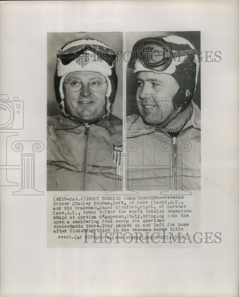 1954 Press Photo Driver Stanley Benham & Brakeman James Bickford Win Bobsledding