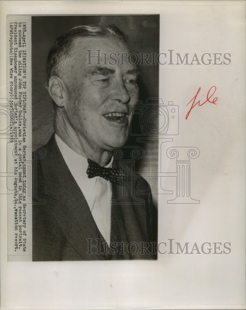 1959 Press Photo Christian Herter named Secretary of State to replace Dulles- Historic Images