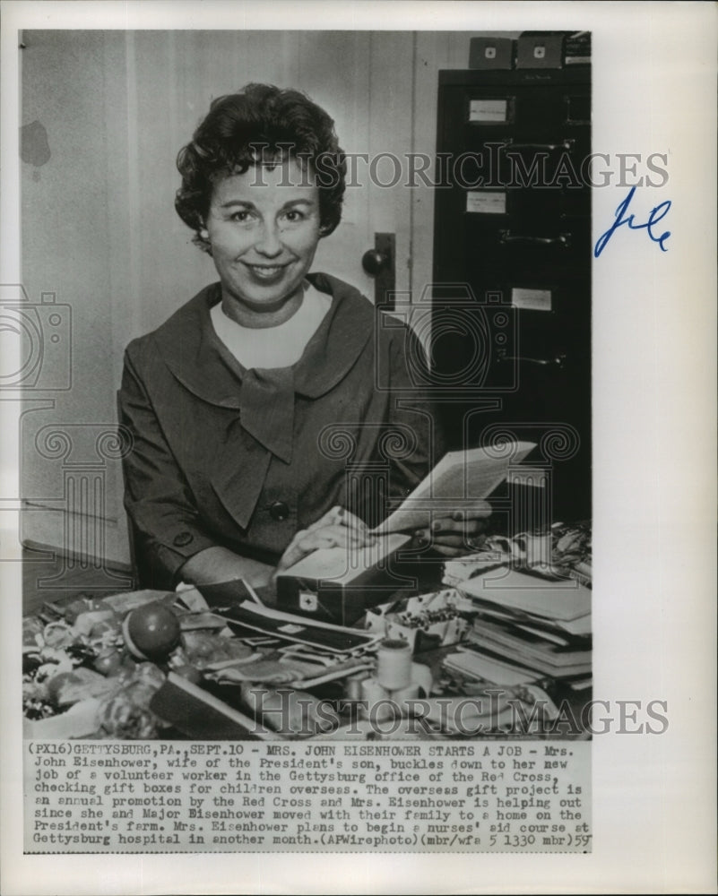 1959 Press Photo Mrs John Eisenhower at Her New Job of Overseas Volunteer Work