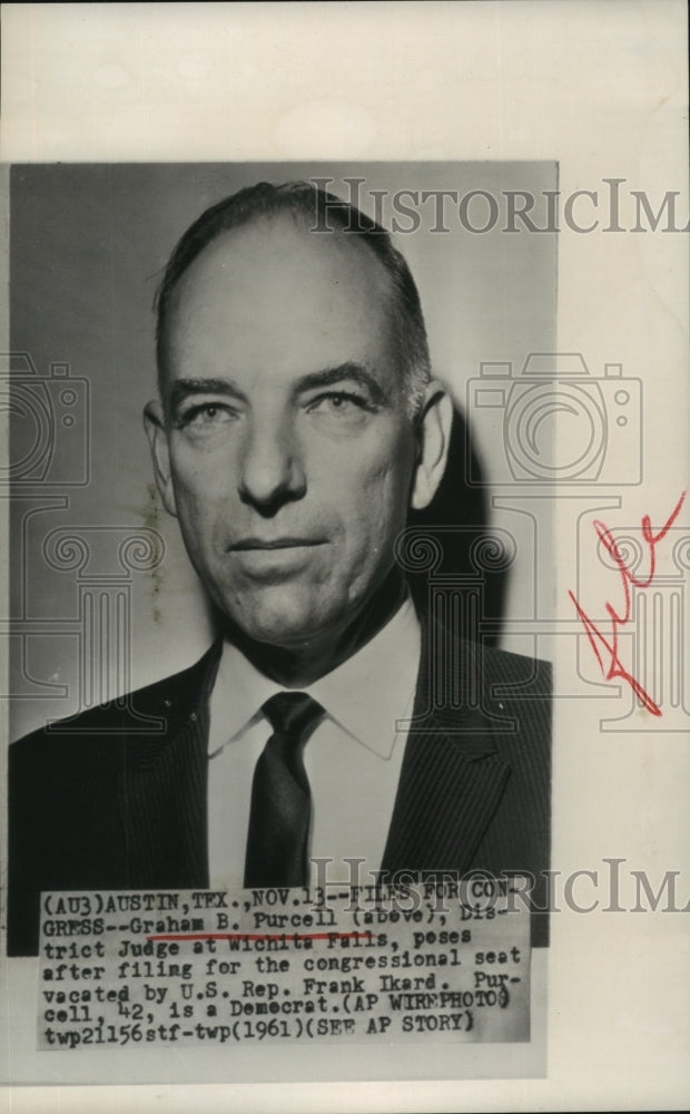 1961 Press Photo Graham B. Purcell Poses After Filing for Congressional Seat
