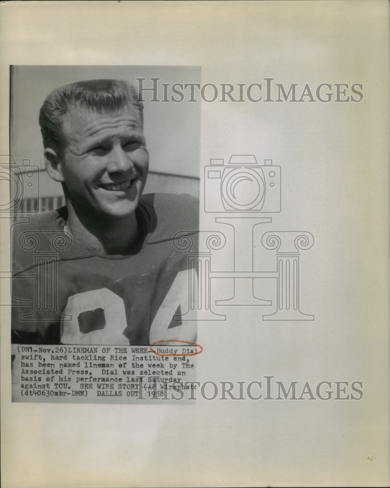 1958 Press Photo Buddy Dial named Lineman of the Week by Associated Press- Historic Images