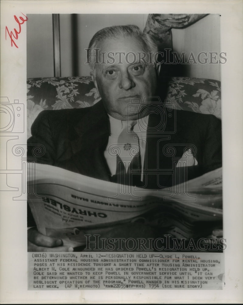 1954 Press Photo Resignation of Clyde Powell from Housing Administration held up